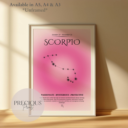 Scorpio Zodiac Print / Preppy Trendy Wall Art Poster / A5 A4 A3 Unframed