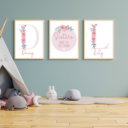 Sisters Make the Best Friends Personalised Floral  bedroom Print / A5 A4 A3