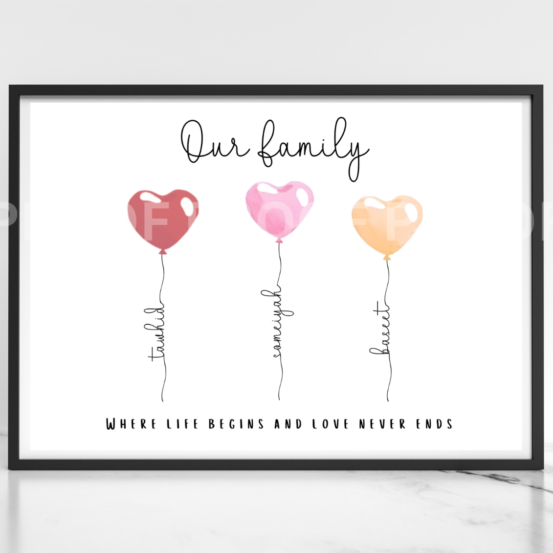 Personalised Valentines Gift Family Print Balloon Family Print Wedding A5 A4 A3
