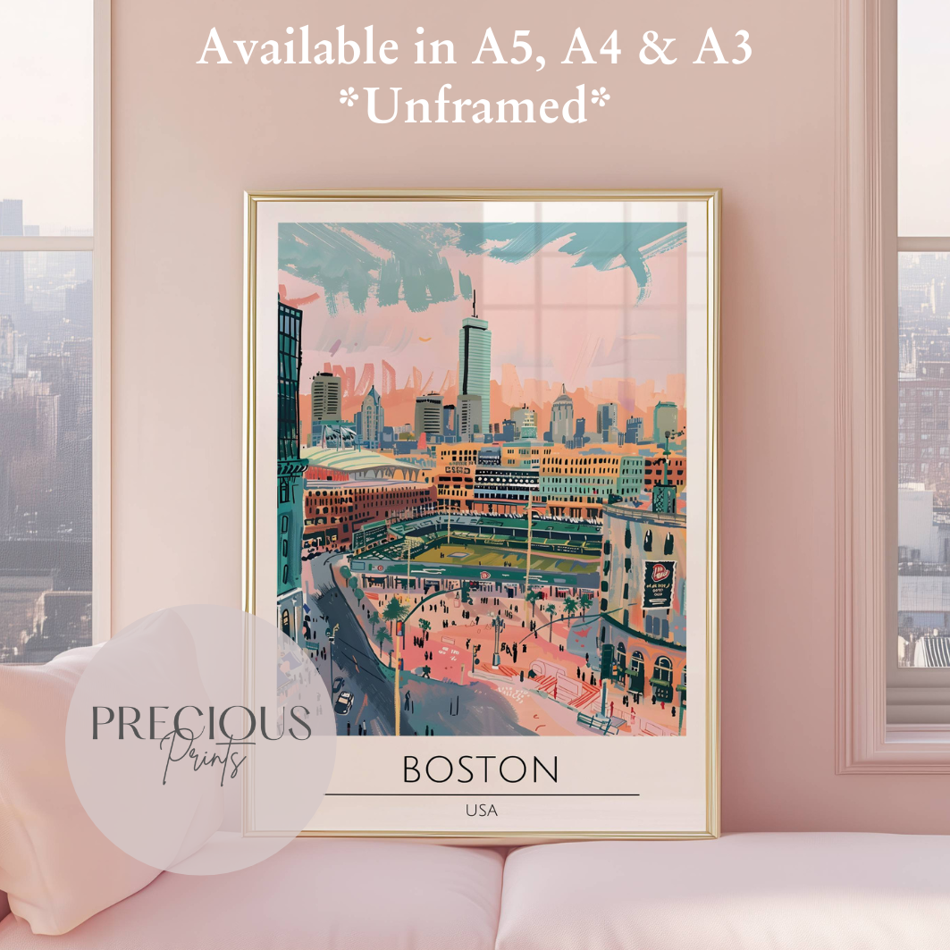 USA, Boston Travel Print Poster / Vintage Wall Art / A5 A4 A3 / Unframed
