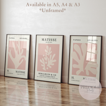 Set of 3 Pink Matisse Prints A5 A4 A3 Wall Art Gallery Decor