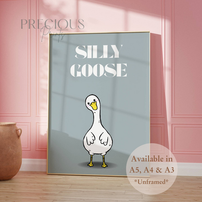 Grey Silly Goose / Funny Preppy Art Poster / Humour / Pop Art / Trendy A5 A4 A3