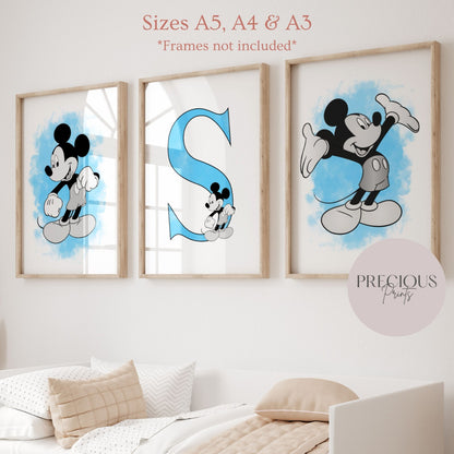 Set of 3 Personalised Girl/boy Nursery bedroom Print / Mickey Mouse A5 A4 A3