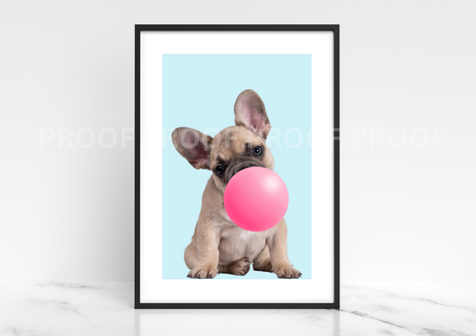 Dog Puppy Blowing Bubble Poster Print Bubble Gum Puppy DogA5 A4 A3