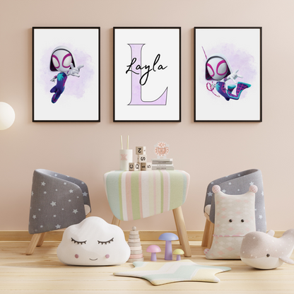 Set of 3 Gwen Ghost Spider Spidey Childrens Personalised Print / A5 A4 A3
