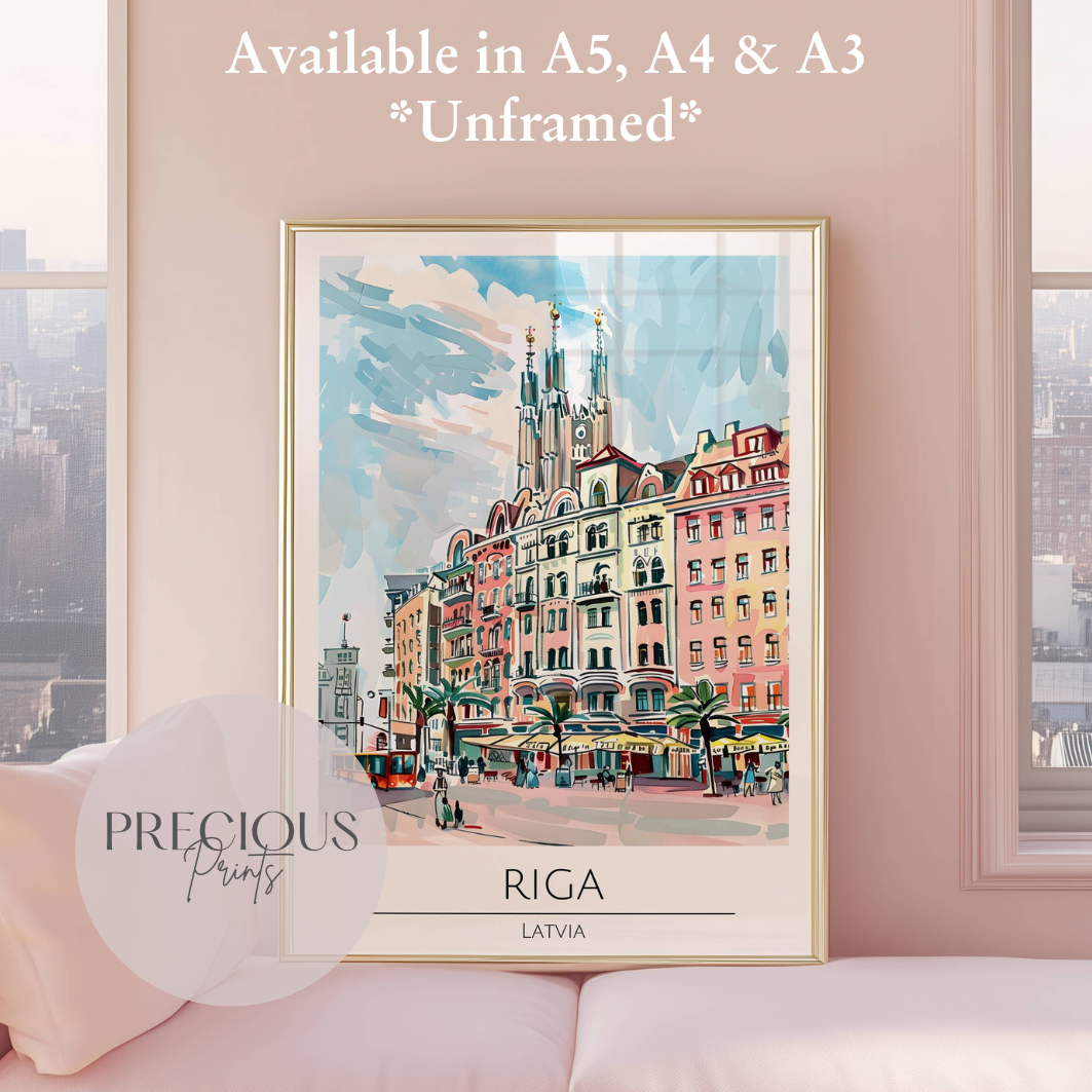 Latvia, Riga Travel Print Poster / Vintage Wall Art / A5 A4 A3