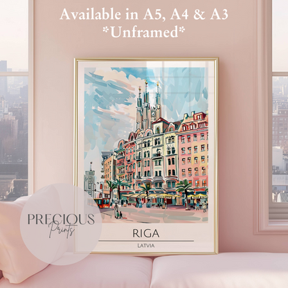 Latvia, Riga Travel Print Poster / Vintage Wall Art / A5 A4 A3