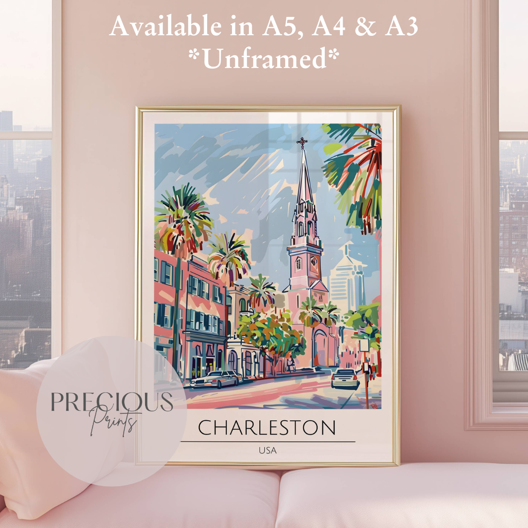 USA, Charleston Travel Print Poster / Vintage Wall Art / A5 A4 A3 / Unframed
