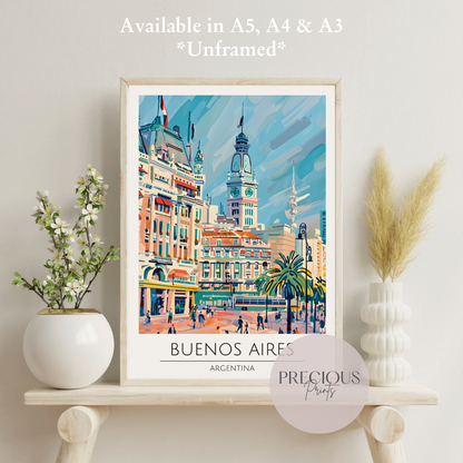 Argentina, Buenos Aires Travel Print Poster / Vintage Wall Art / A5 A4 A3