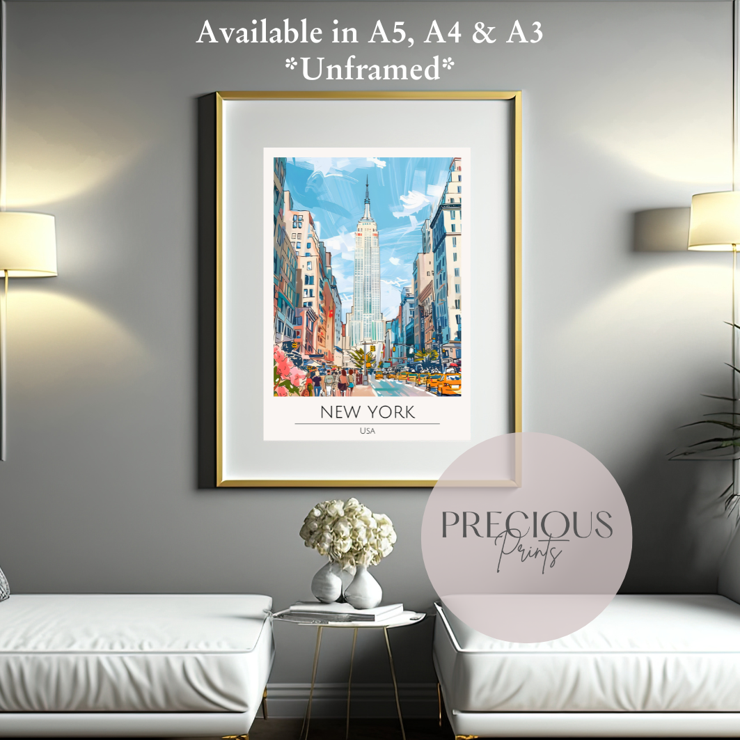 New York Print Poster- USA Travel Poster - Vintage Wall Art - Free Delivery