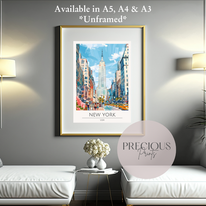 New York Print Poster- USA Travel Poster - Vintage Wall Art - Free Delivery