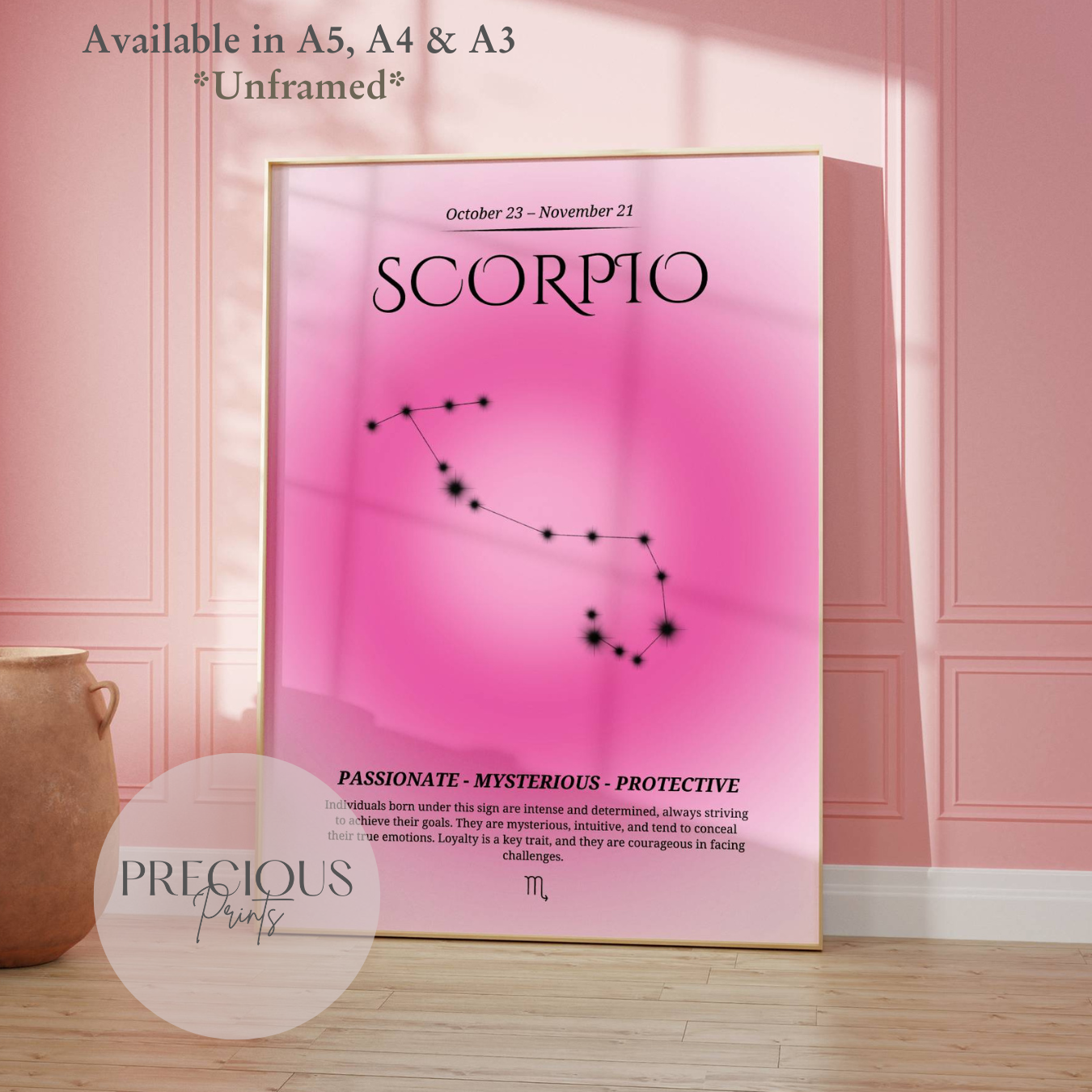 Scorpio Zodiac Print / Preppy Trendy Wall Art Poster / A5 A4 A3 Unframed
