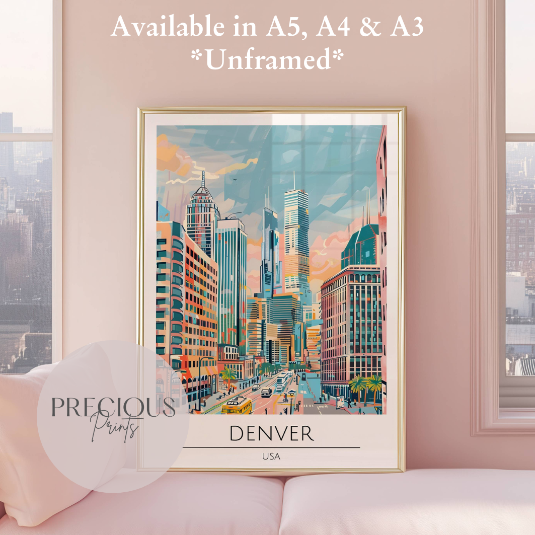 USA, Denver Travel Print Poster / Vintage Wall Art / A5 A4 A3 / Unframed