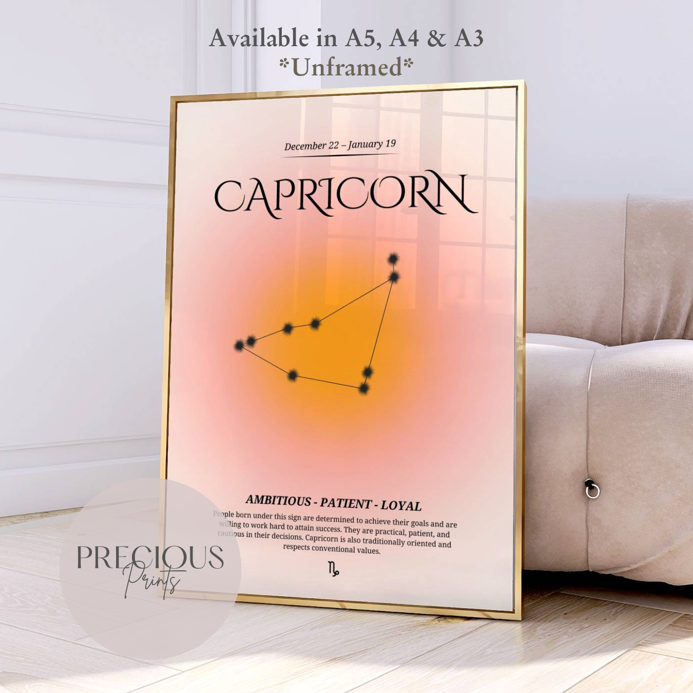 Capricorn Zodiac Print / Preppy Trendy Wall Art Poster / A5 A4 A3 Unframed Pink