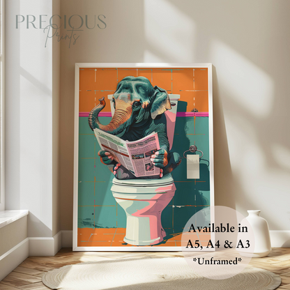 Elephant on Toilet Print / Funny Art Poster / Humour / Pop Art / Trendy A5 A4 A3