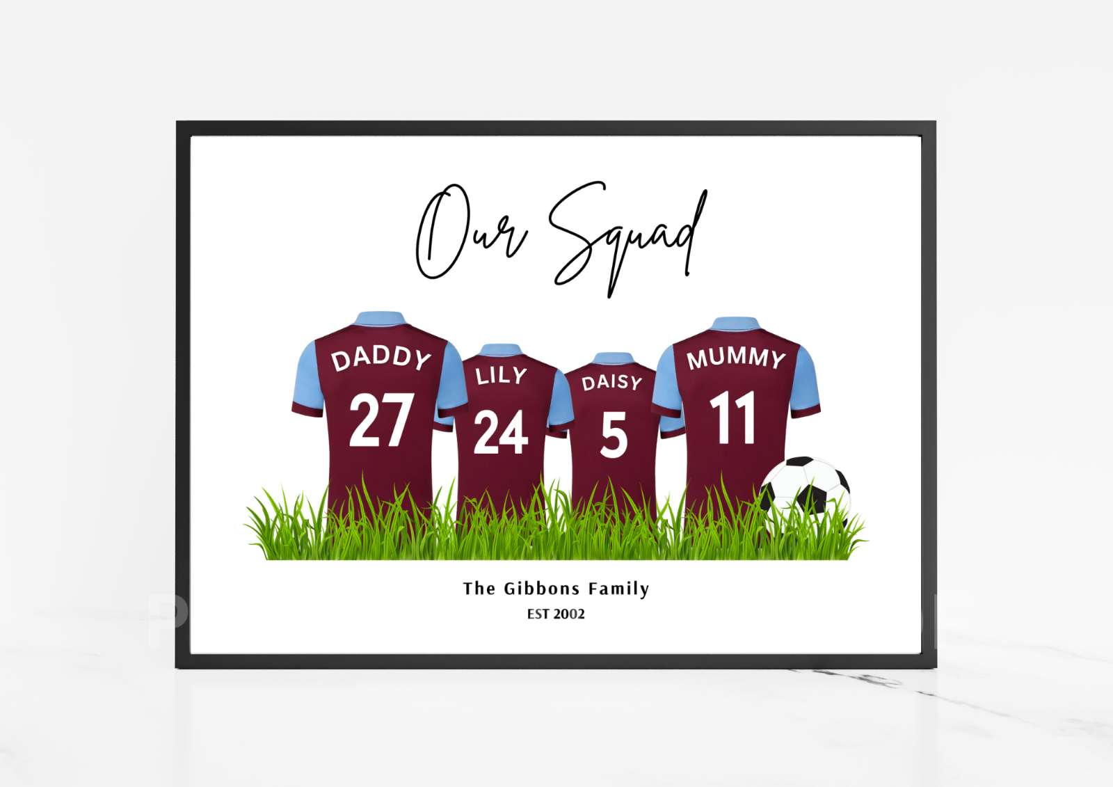 Personalised Football Family Print / Burnley Family Print / A5 A4 A3
