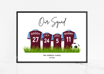 Personalised Football Family Print / Burnley Family Print / A5 A4 A3