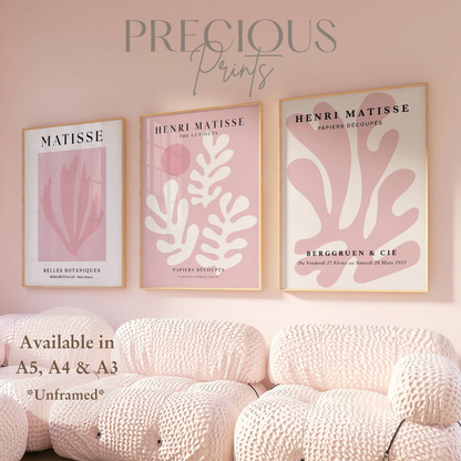 Set of 3 Blush Pink Matisse Floral Pretty Prints Art Gallery Decor Preppy Trendy