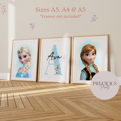Set of 3 Personalised bedroom Print / Elsa & Anna Frozen A5 A4 A3 Unframed