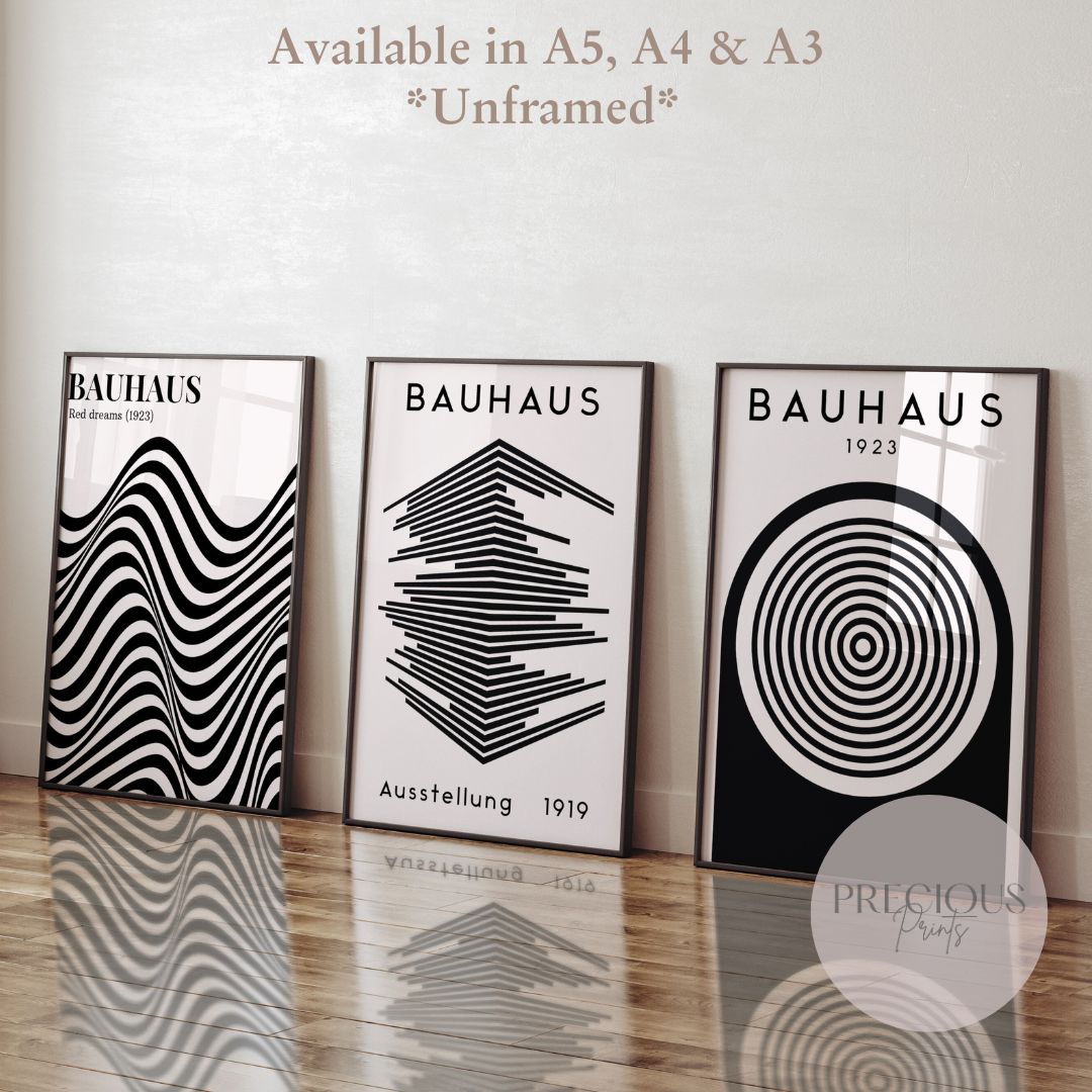 Set of 3 Black Bauhaus Unframed Prints Picture A5 A4 A3 Wall Art Gallery Decor