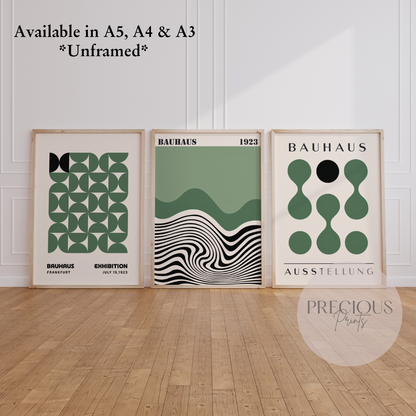 Set of 3 Bauhaus Prints A5 A4 A3 Art Exhibition Sage Green Poster