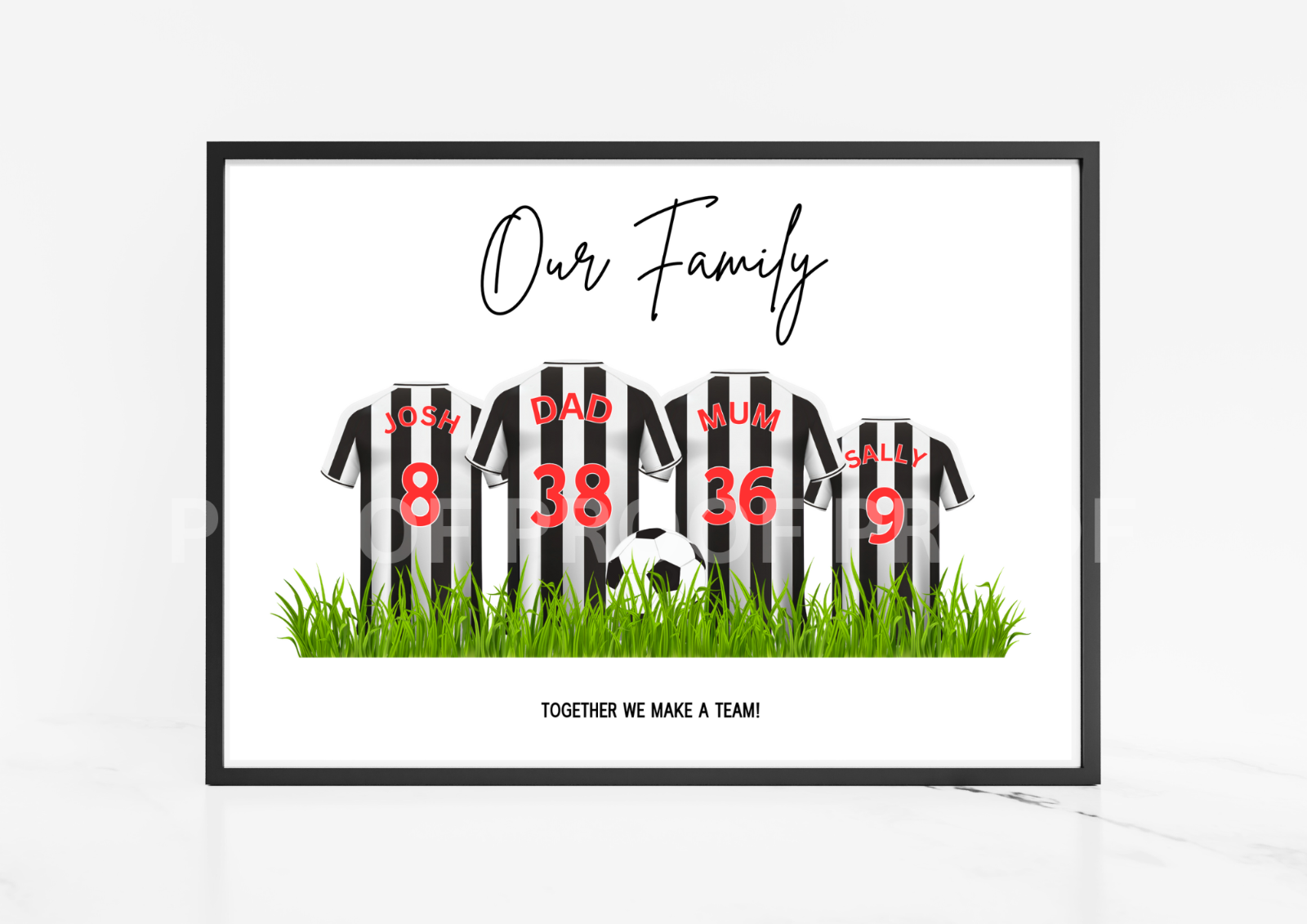 Personalised Football Family Print / Newcastle United Family Print A5 A4 A3