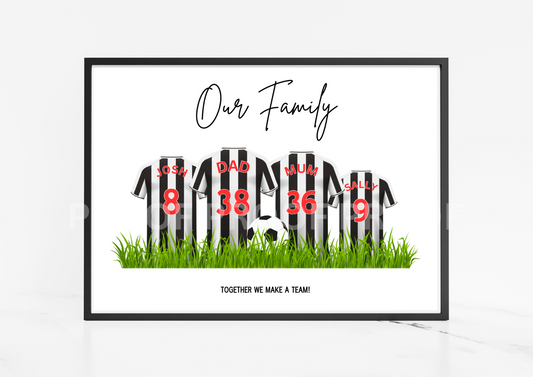 Personalised Football Family Print / Newcastle United Family Print A5 A4 A3