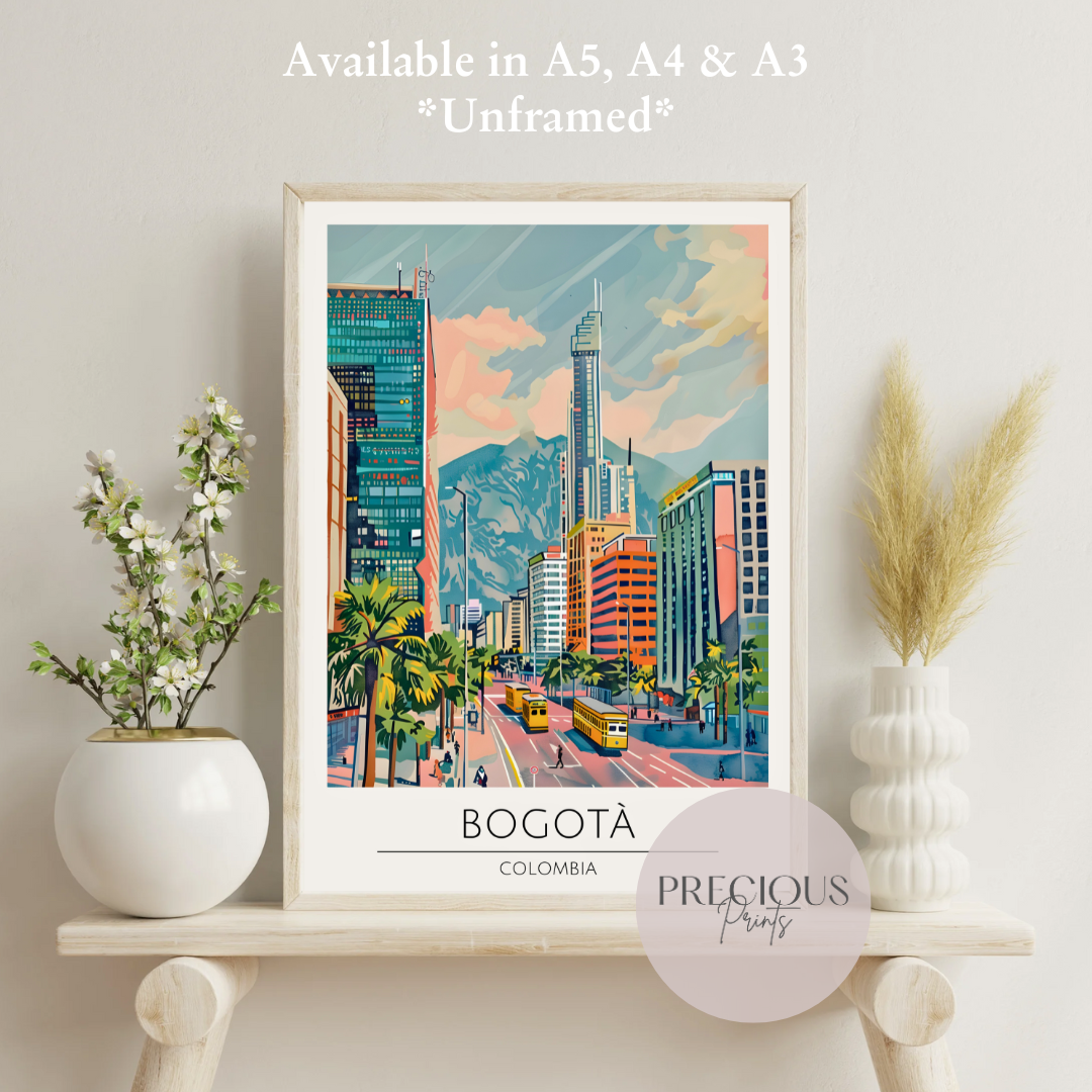 Colombia, Bogota Travel Print Poster / Vintage Wall Art / A5 A4 A3 / Unframed