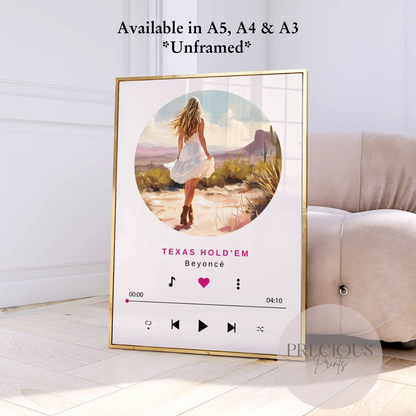 Beyonce Texas Hold'em Poster / Cowgirl Preppy Pink Poster Print / A5 A4 A3