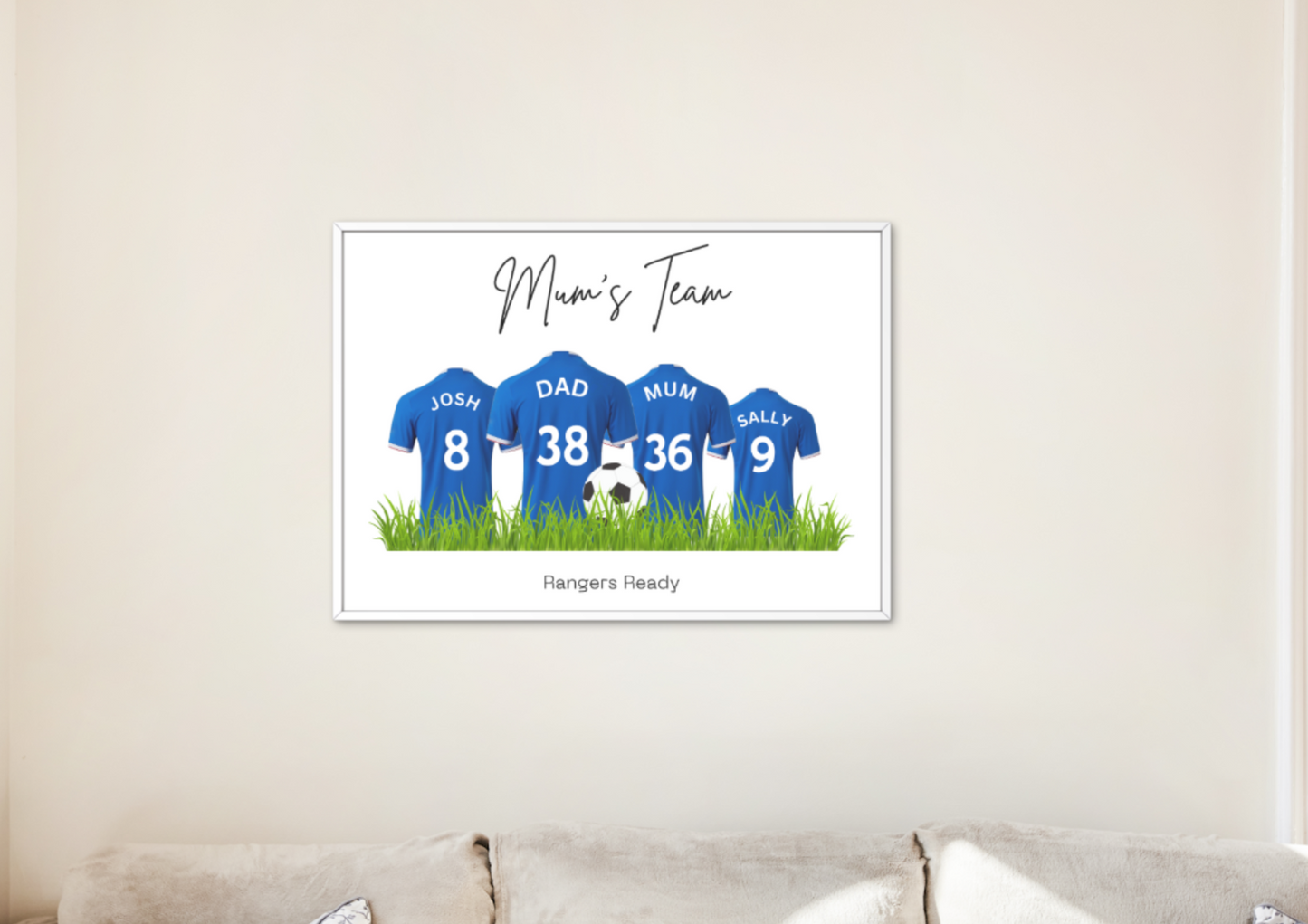 Personalised Football Family Print / Glasgow Rangers Print / Mothers Fathers Day