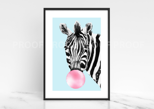 Zebra Blowing Bubble Poster Print Bubble Gum Zebra Art A5 A4 A3