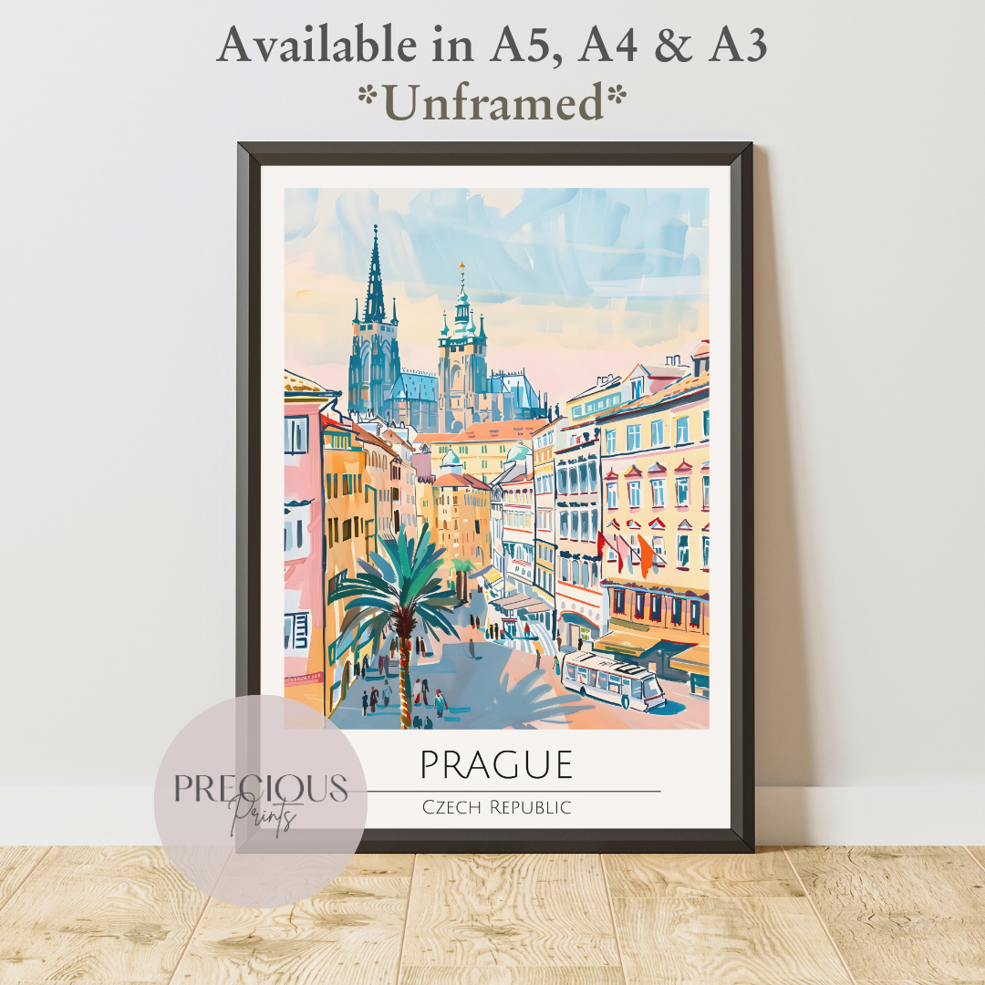 Czech Republic, Prague Travel Print Poster / Vintage Wall Art / A5 A4 A3