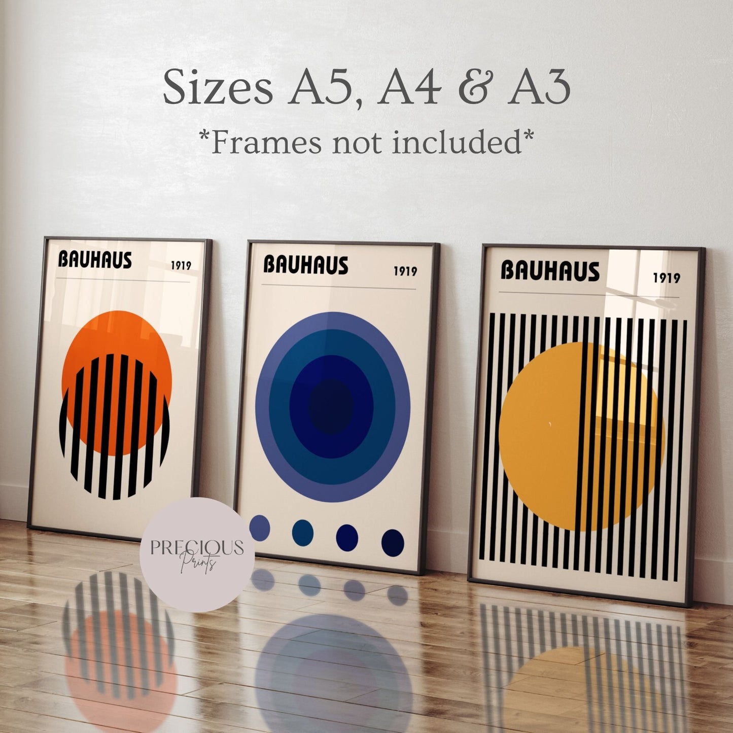 Bauhaus Poster Set of 3, Affiche, Orange Wall Art, Abstract Mid Century Art prin