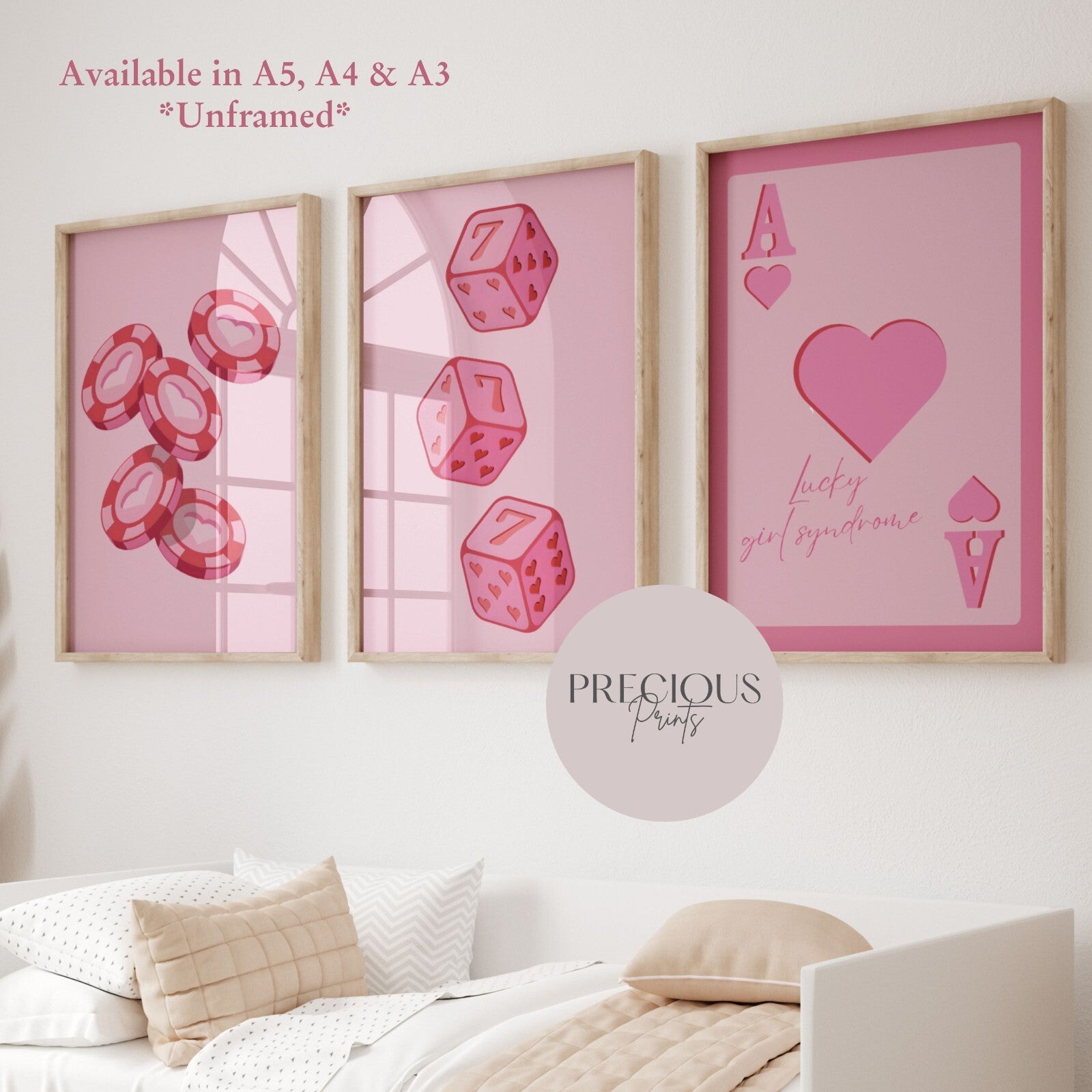Set of 3 Lucky sevens / Dice / Poker Chip Print Modern Art A5 A4 A3 Preppy