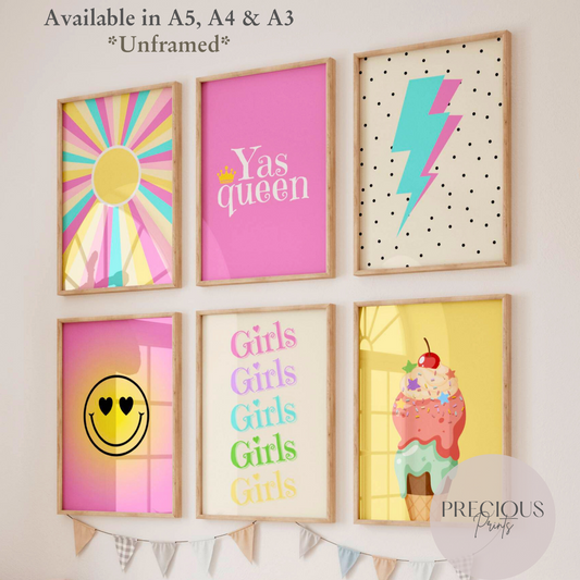 Set of 6 Preppy Wall Prints / Tween Girls Poster / Trendy Wall Decor / Unframed