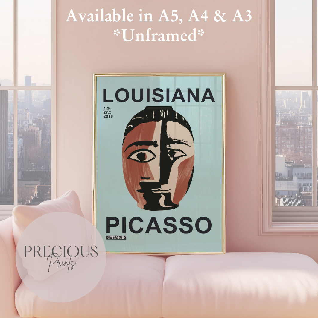 Picasso Ceramic Exhibition Poster | Minimalist Tribal Mask Artwork | Louisiana