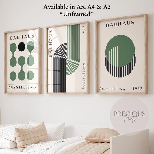 Set of 3 Bauhaus Prints A5 A4 A3 Art Exhibition Sage Green Poster