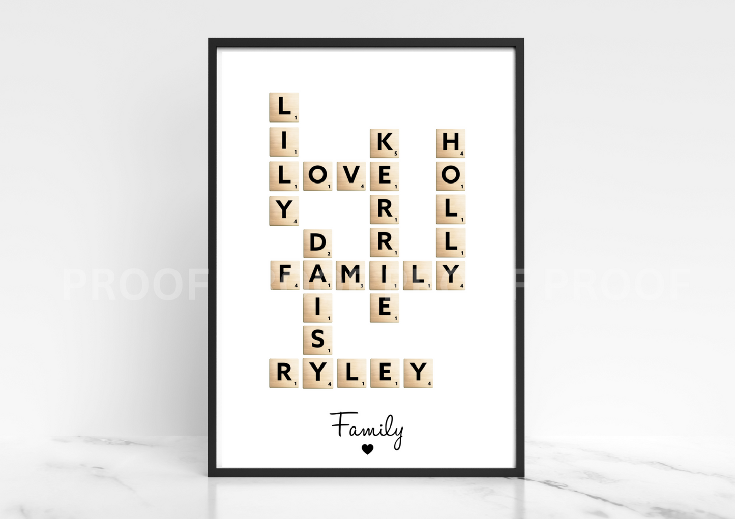 Personalised Scrabble Art Family Print Grandchildren Print Mothers Day A4 A3 A5