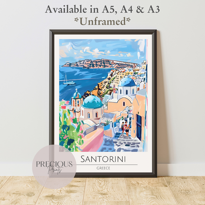 Greece - Santorini Tavel Print Poster- Travel Poster - Vintage Wall Art