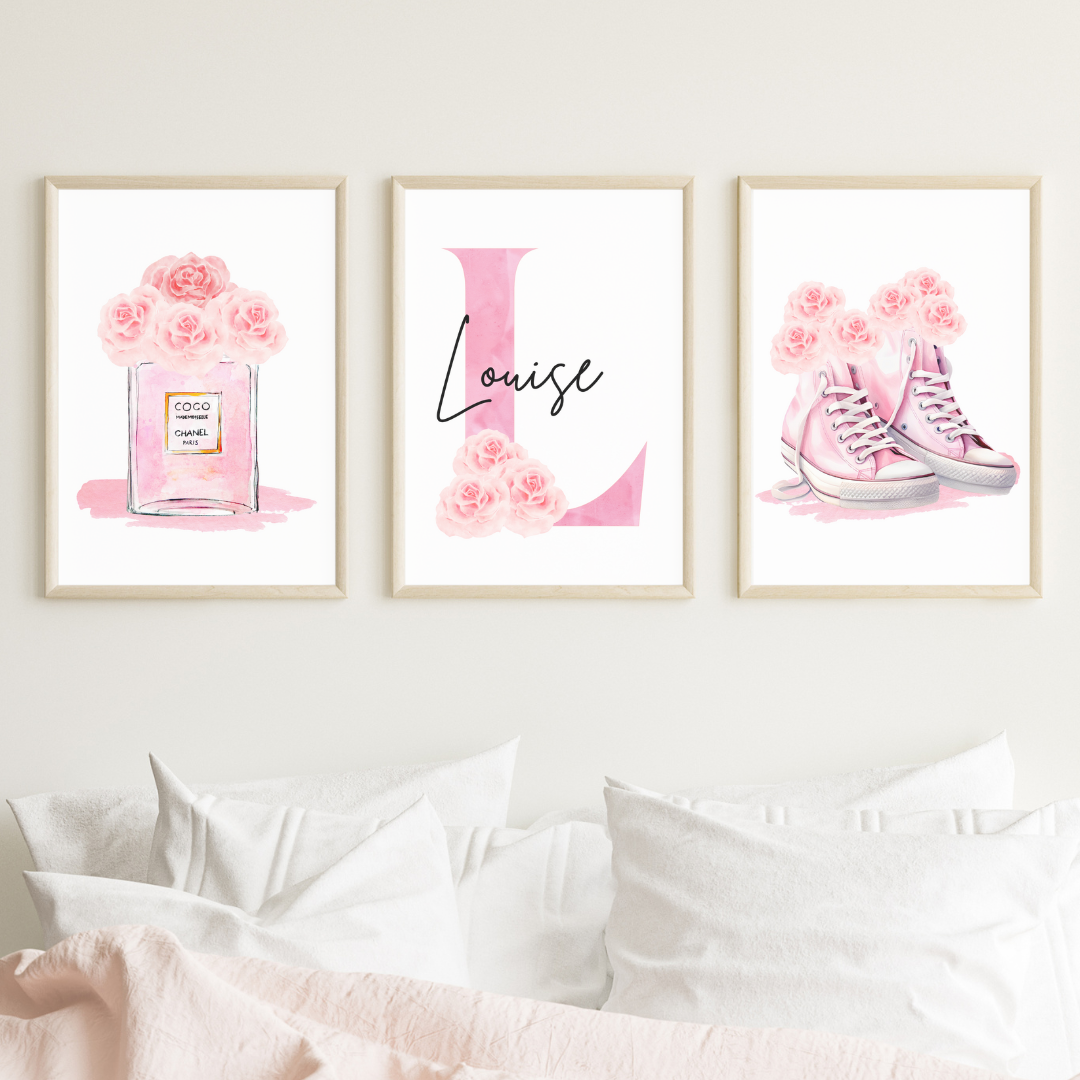Teen Tween Glam Wall Art Fashion Personalised Print Set of 3 A5 A4 A3 Preppy