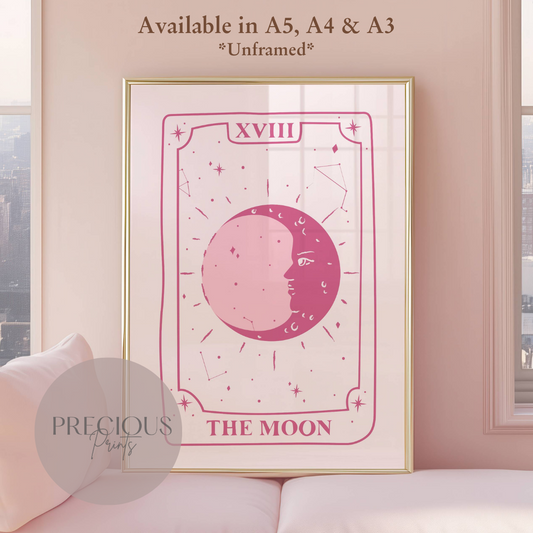 The Moon Tarot Poster / Pink Preppy Poster / Trendy Poster / A5 A4 A3 / Unframed