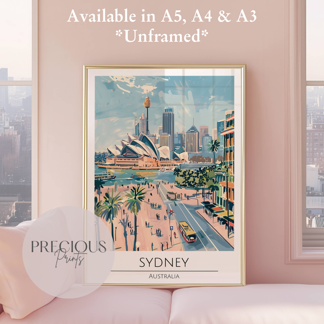 Australia Sydney Travel Print Poster / Vintage Wall Art / Giclee A5 A4 A3