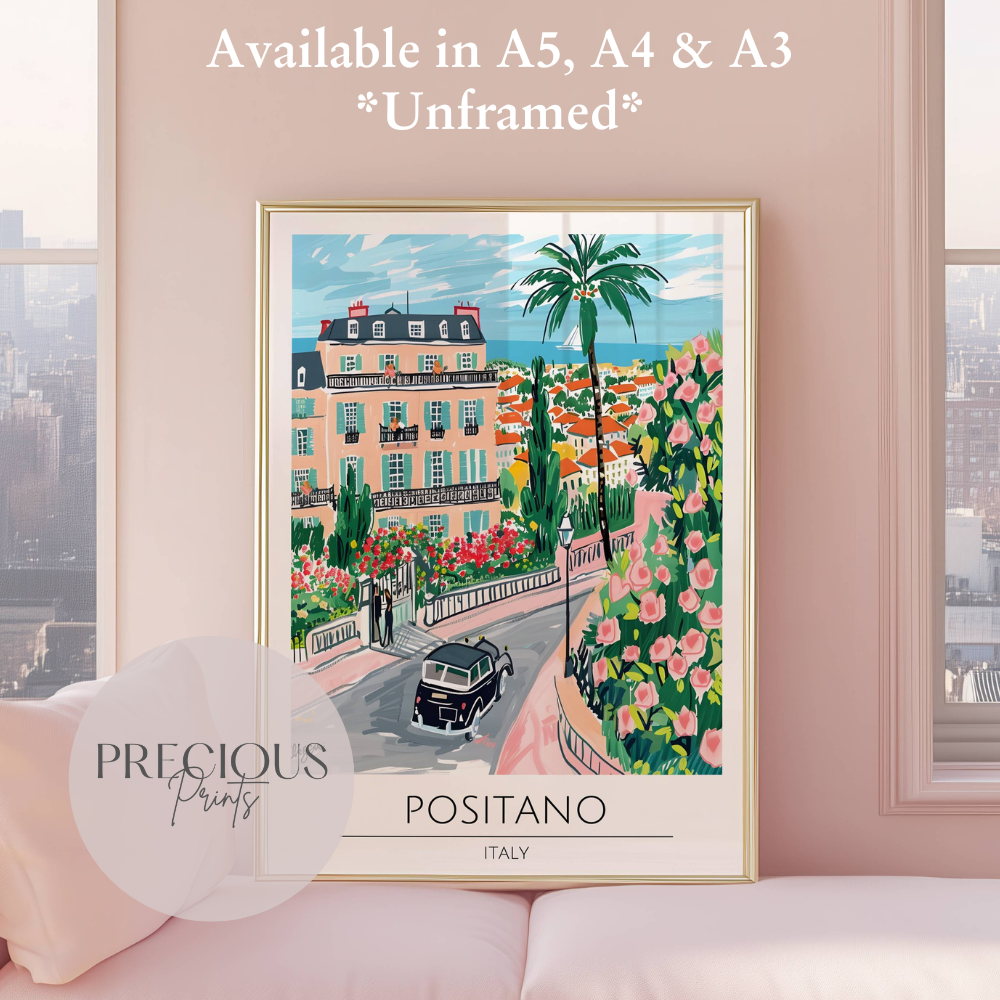 Italy, Positano Travel Print Poster / Vintage Wall Art / A5 A4 A3
