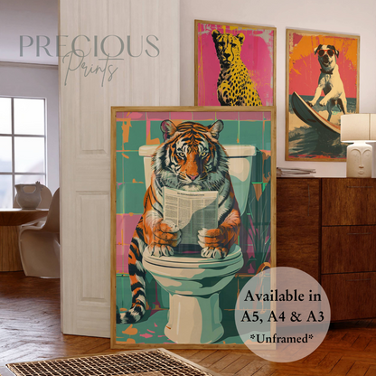 Tiger on Toilet Print / Funny Art Poster / Humour / Pop Art / Trendy A5 A4 A3