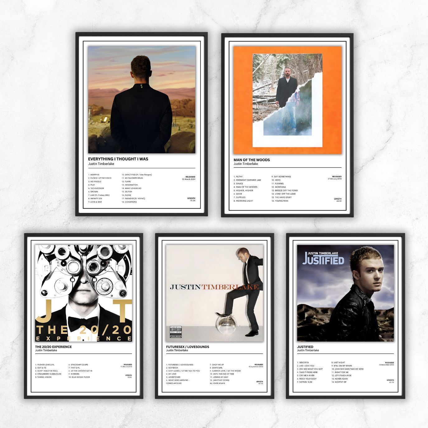 Justin Timberlake Album Cover Poster / A5 A4 A3 The Full Collection