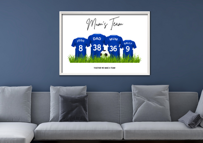 Personalised Football Family Print / Everton Family Print Mothers Fathers Day