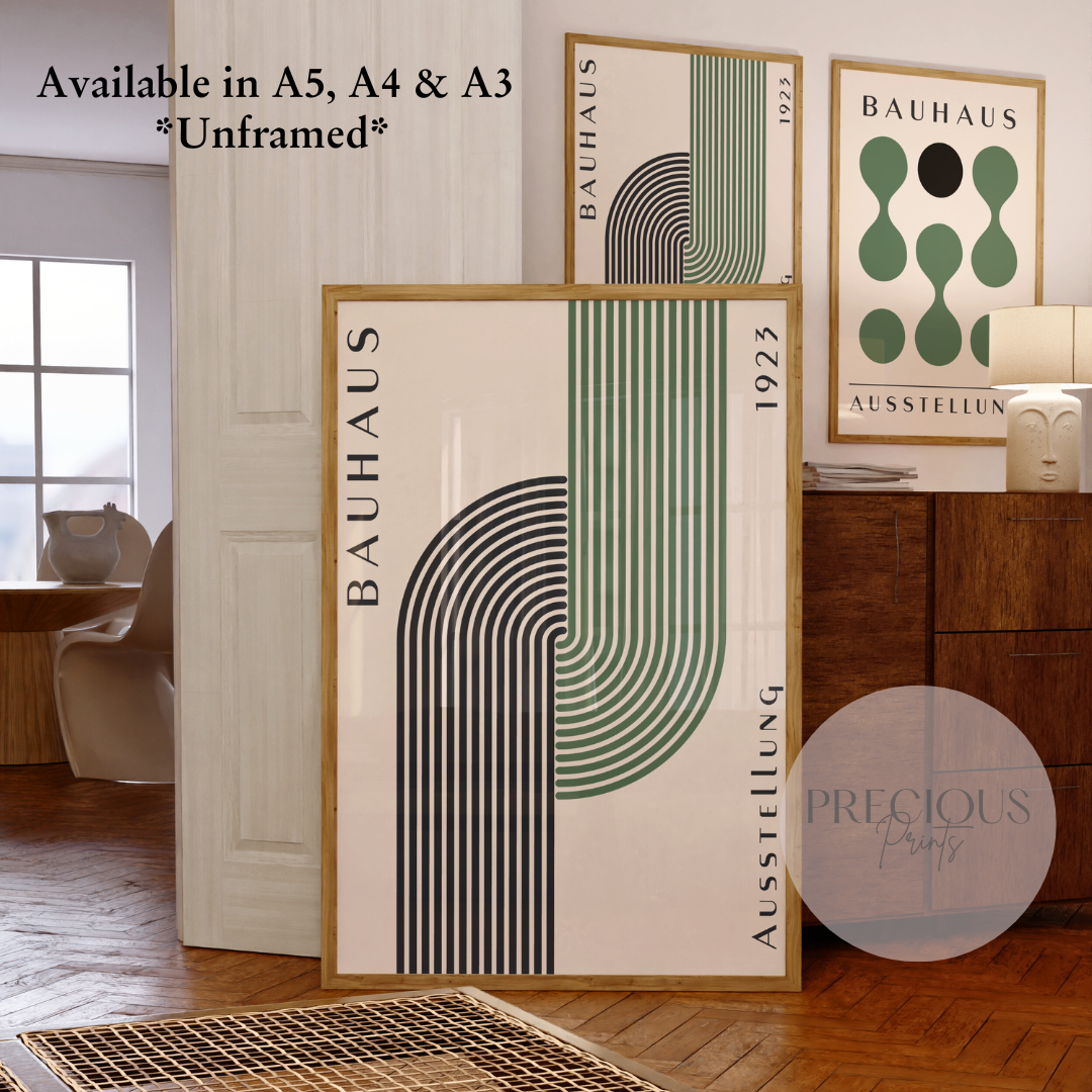 Set of 3 Bauhaus Prints A5 A4 A3 Art Exhibition Sage Green Poster