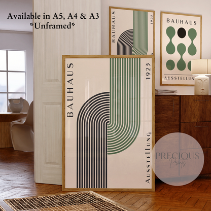 Set of 3 Bauhaus Prints A5 A4 A3 Art Exhibition Sage Green Poster