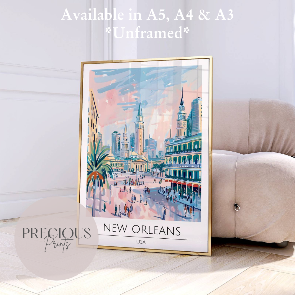 USA, New Orleans Travel Print Poster / Vintage Wall Art / A5 A4 A3