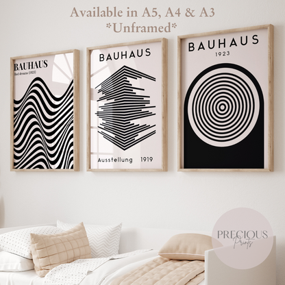 Set of 3 Black Bauhaus Unframed Prints Picture A5 A4 A3 Wall Art Gallery Decor